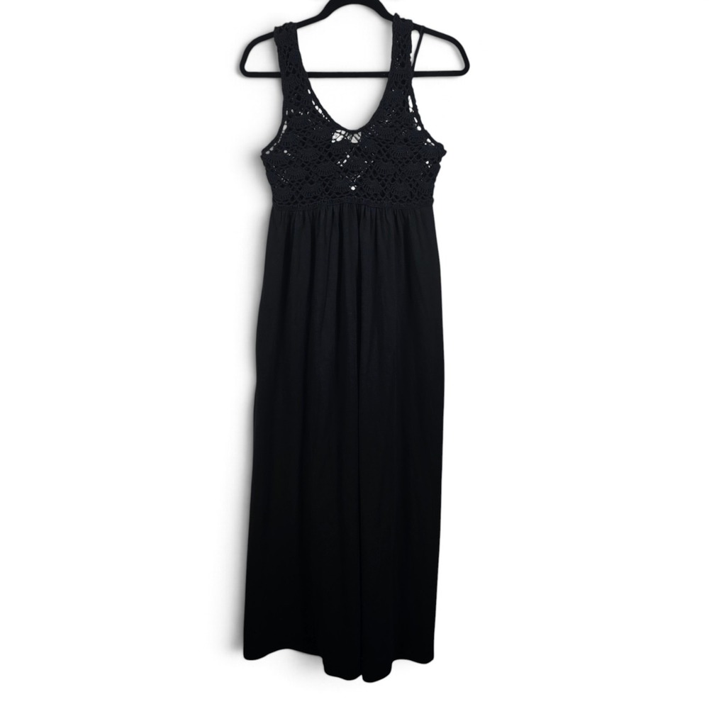 Aerie Dress Womens Small Crochet Bodice Black Cotton Maxi Pockets NWT Boho